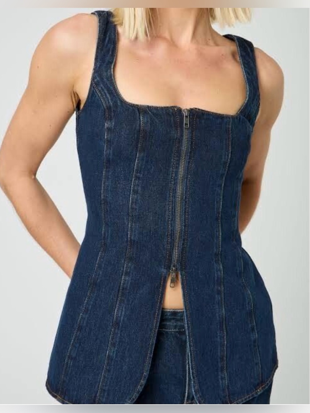 Glassons Dark Blue Denim Zip-Front Tank